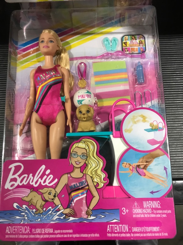 Photo 2 of Barbie Dreamhouse Adventures Swim 'n Dive Doll, 11.5-Inch In Swimwear, With Diving Board And Puppy
