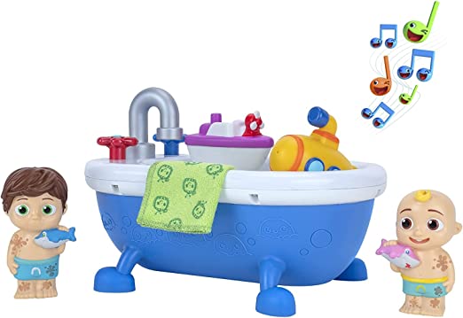 Photo 2 of CoComelon Musical Bathtime Playset - Plays Clips of The ‘Bath Song’ - Features 2 Color Change Figures (JJ & Tomtom), 2 Toy Bath Squirters, Cleaning Cloth – Toys for Kids, Toddlers, and Preschoolers
