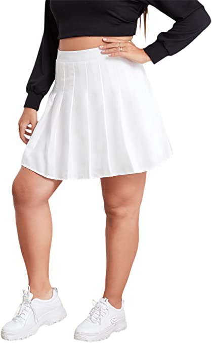 Photo 1 of Women's Plus Size High Elastic Waisted Pleated A Line Mini Tennis Skater Skirt size large