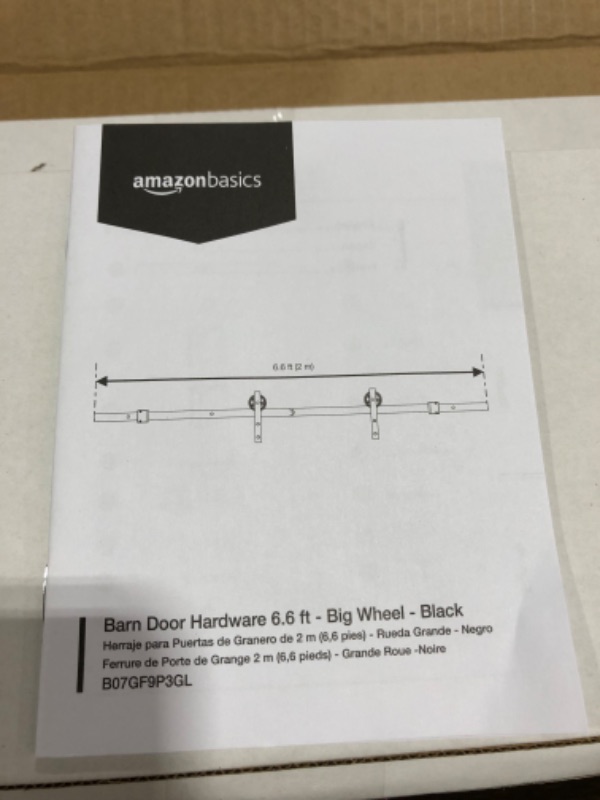 Photo 4 of Amazon Basics Sliding Barn Door Hardware Kit, 6.6 Foot, Big Wheel, Black
