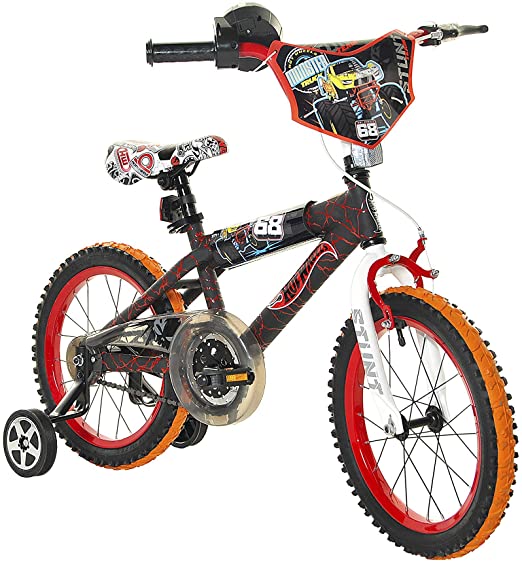 Photo 1 of Dynacraft Hot Wheels Kids Bike Boys 16 Inch with Rev Grip Accessory, Front Hand Brake and Traning Wheels in Black
