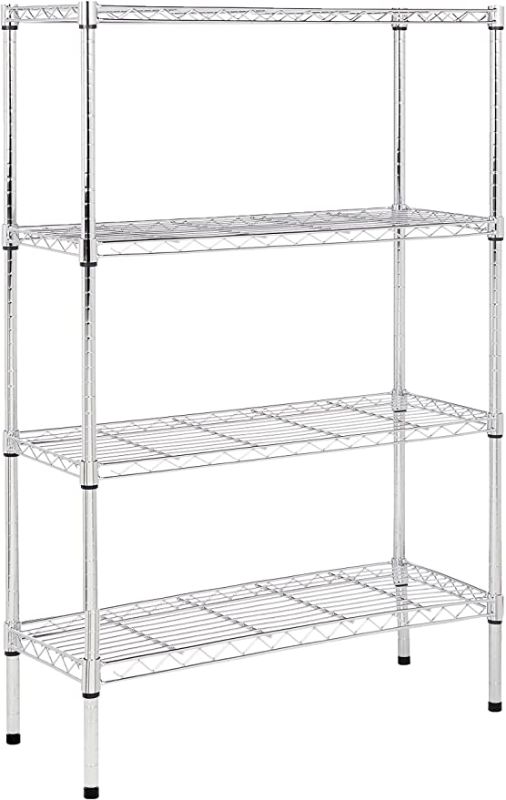 Photo 1 of Amazon Basics 4-Shelf Adjustable, Heavy Duty Storage Shelving Unit (350 lbs loading capacity per shelf), Steel Organizer Wire Rack, Chrome (36L x 14W x 54H)
