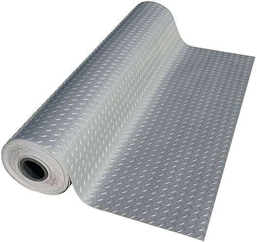 Photo 1 of 4X15FT SLIVER Rubber-Cal Diamond Plate Metallic PVC Flooring
