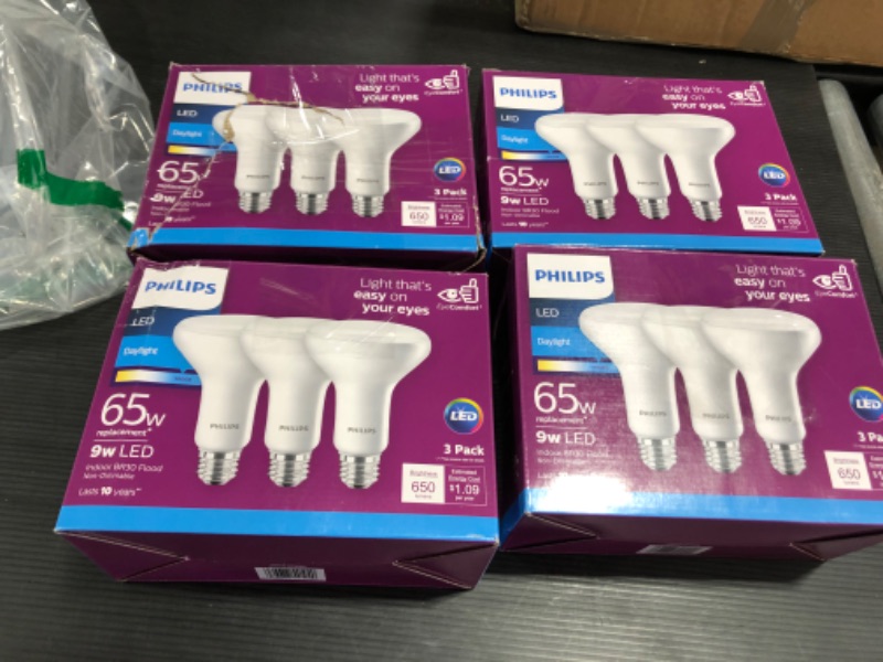 Photo 2 of  PACK OF 4 Philips LED 464198 Soft White 65 Watt Equivalent Dimmable BR30 LED Light Bulb, 3 Pack, 3 Count
