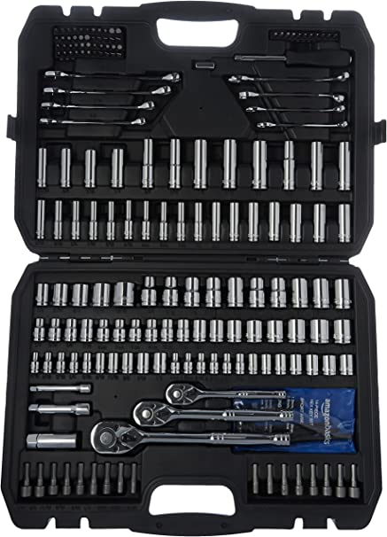 Photo 1 of Amazon Basics Mechanic Tool Kit and Socket Set With Case - Set of 201 & Combination Wrench Set - Metric and SAE, 24-Piece
