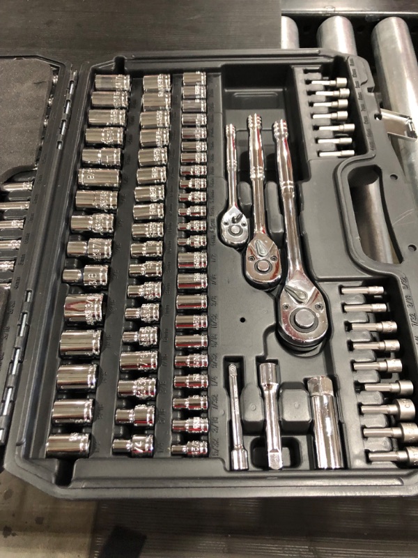 Photo 2 of Amazon Basics Mechanic Tool Kit and Socket Set With Case - Set of 201 & Combination Wrench Set - Metric and SAE, 24-Piece
