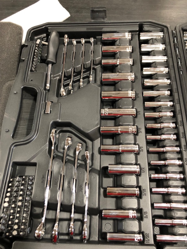 Photo 3 of Amazon Basics Mechanic Tool Kit and Socket Set With Case - Set of 201 & Combination Wrench Set - Metric and SAE, 24-Piece
