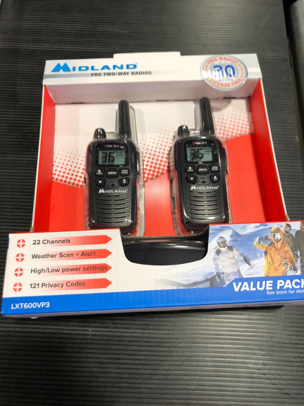 Photo 2 of Midland - LXT600VP3, 36 Channel FRS Two-Way Radio - Up to 30 Mile Range Walkie Talkie, 121 Privacy Codes, NOAA Weather Scan + Alert (Pair Pack) (Black)
