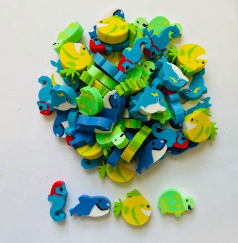 Photo 1 of 60 Sea Life Seahorse Fish Turtle Mini Erasers Teacher Supply Sorting Math Pack of 18