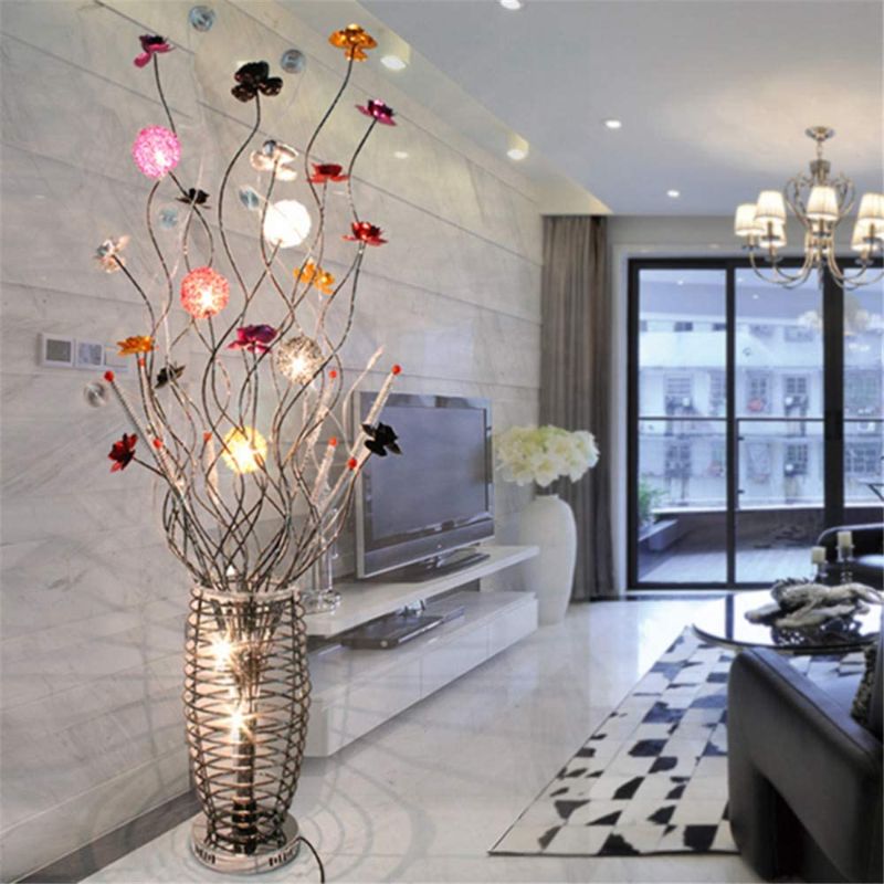 Photo 1 of BAYCHEER Art Deco Potted Plant Floor Standing Lamp Aluminum Wire LED Floor Light in Silver with Colorful Florets Detail for Living Room Reading Bedroom Office
