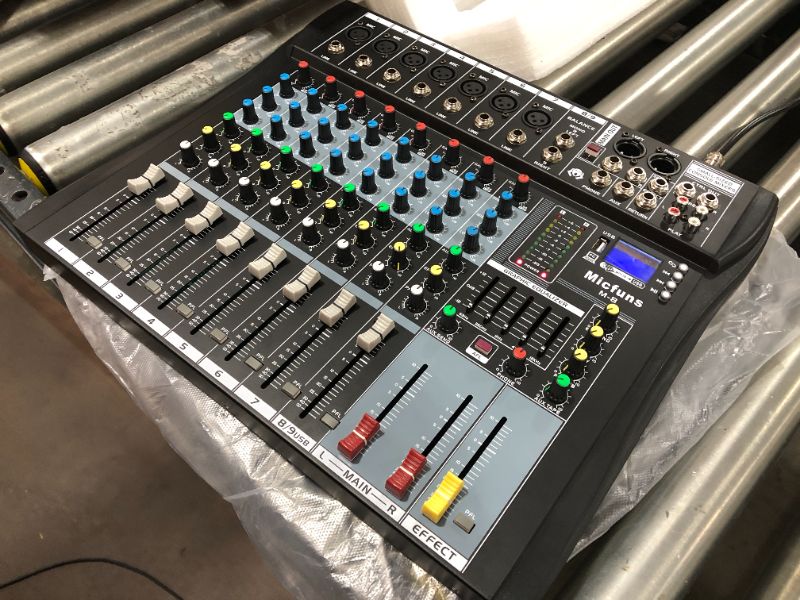 Photo 2 of DJ Console Mixer Micfuns 8 Channel with Sound Board USB Bluetooth Audio Interface 48V Phantom Power Mixer Use for DJ Studio PC Recording Singing Webcast Party
