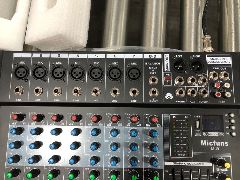 Photo 4 of DJ Console Mixer Micfuns 8 Channel with Sound Board USB Bluetooth Audio Interface 48V Phantom Power Mixer Use for DJ Studio PC Recording Singing Webcast Party

