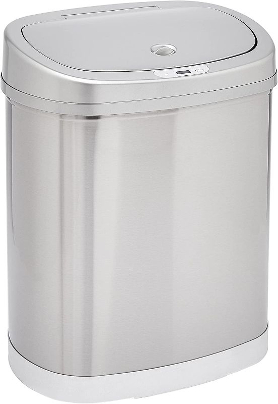 Photo 1 of Amazon Basics Automatic Hands-Free Stainless Steel Trash Can - 30-Liter, 2 Bins, BATTERIES INCLUDED
