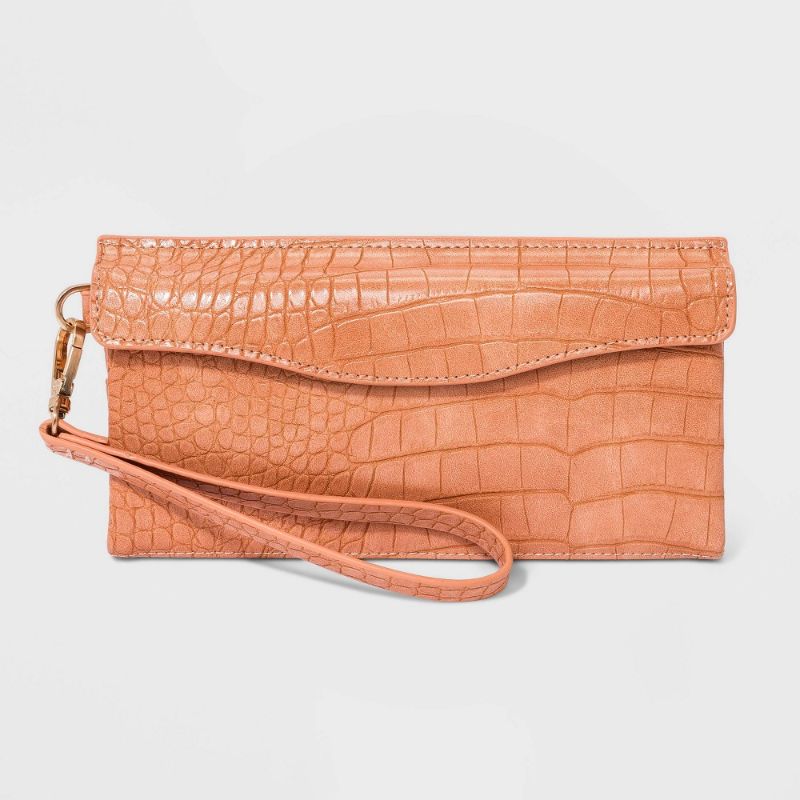 Photo 1 of Alligator Print Flap Pouch with Folded Double Interior Wristlet - a New Day™ Coral Orange
