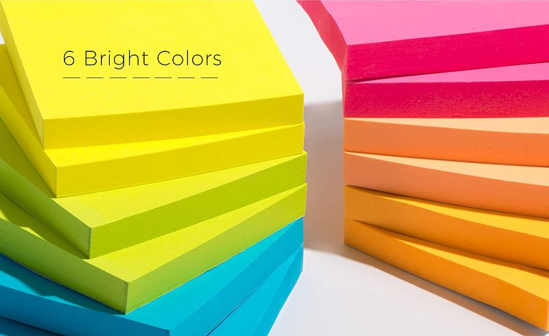 Photo 1 of Sticky Notes 3x3 in (12 Pads) Bright Colored Super Self Sticky Pads - 90 Sheets / Pad 