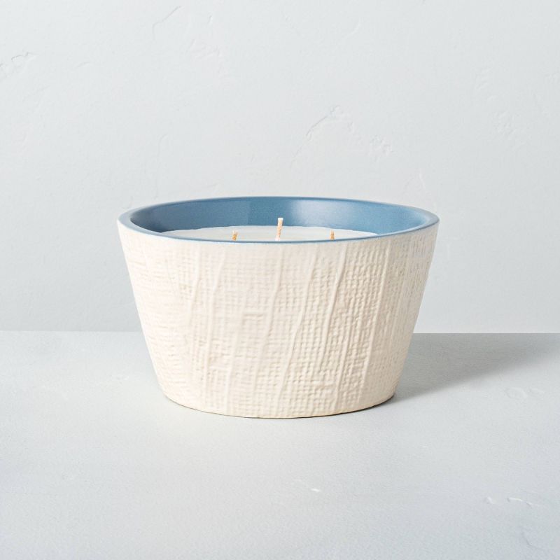Photo 1 of 23oz Willow 3-Wick Large Textured Ceramic Candle Blue - Hearth & Hand™ with Magnolia 4 Pack
