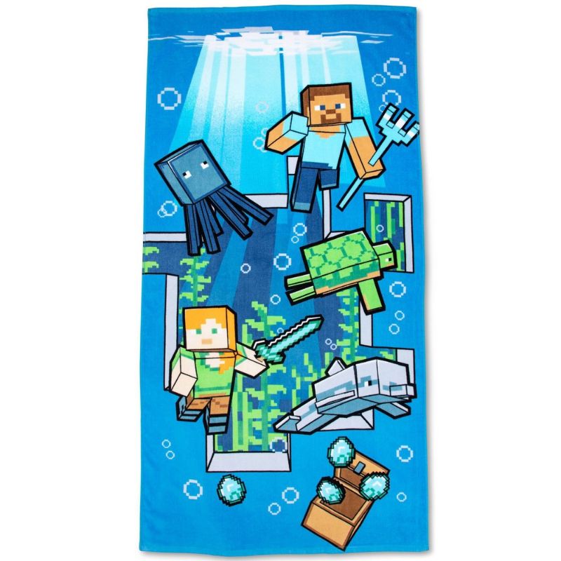 Photo 1 of Minecraft Underwater Adventure Beach Towel Green/Blue
