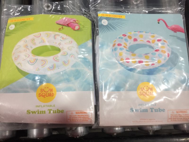 Photo 1 of 36in diameter swim tube Sun Squad 2 pack Rainbow and Polka Dot Pattern