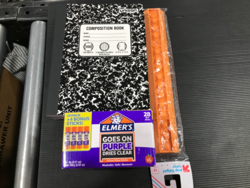 Photo 1 of 6 Graph Ruled Solid Composition Notebooks Black  28pk Elmers Glue Stick 1 Pop Fidget Ruler