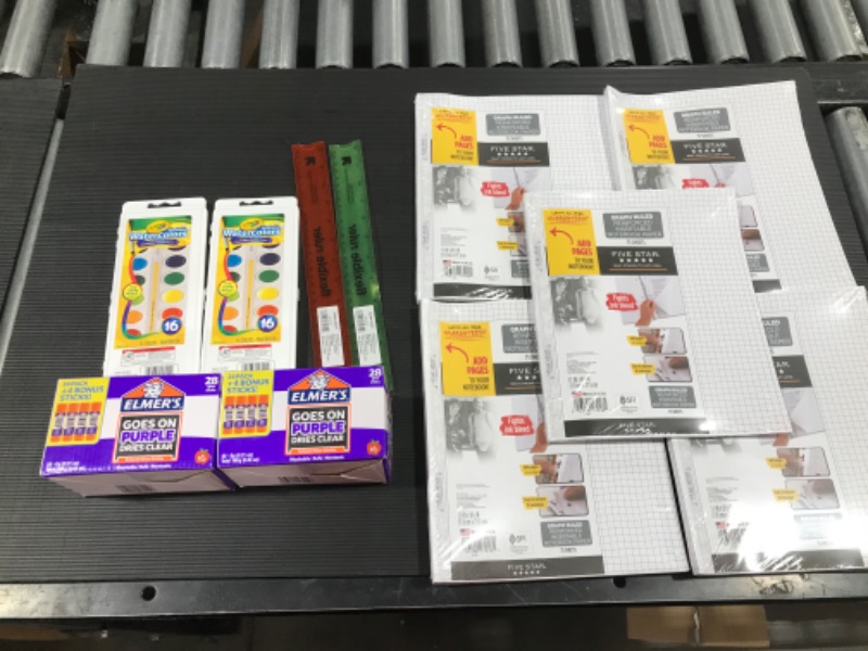 Photo 1 of 5 Count Five Star Reinforced Insertable Notebook Paper Graph Ruled 8 1/2 X 11 75 Sheets 2x 28 Counts Glue Sticks 2x 16 Color Water Color Sets 2X Flexible Rulers
