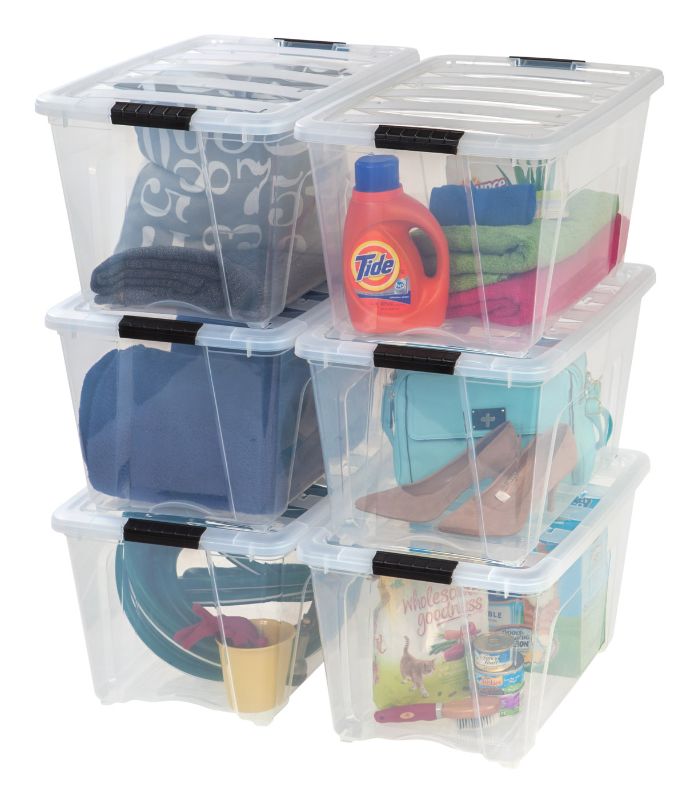 Photo 1 of  53 Qt. Plastic Storage Bin Tote Organizing Container with Durable Lid and Secure Latching Buckles, Stackable and Nestable, 6 Pack, Clear
