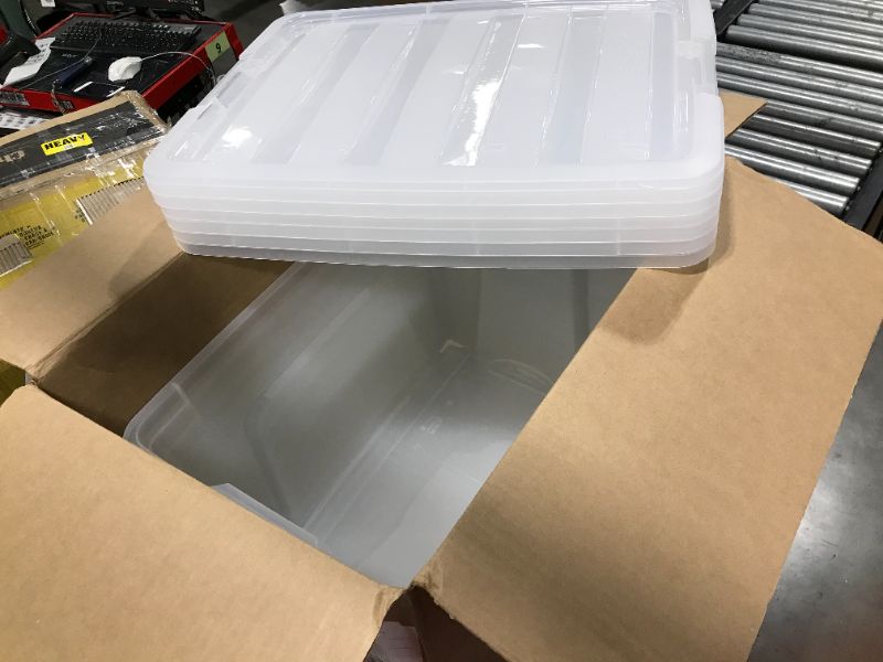 Photo 2 of  53 Qt. Plastic Storage Bin Tote Organizing Container with Durable Lid and Secure Latching Buckles, Stackable and Nestable, 6 Pack, Clear
