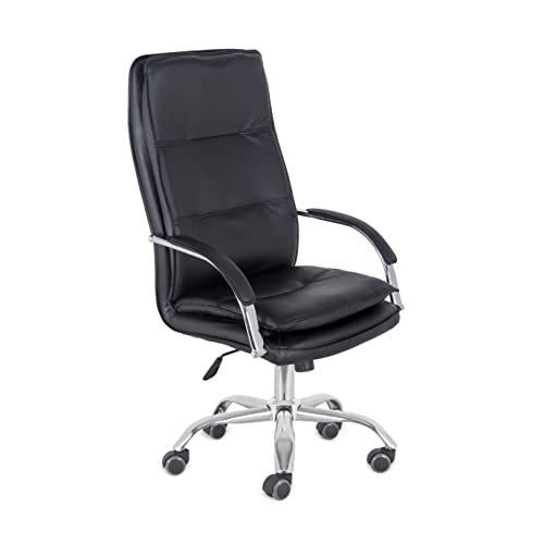 Photo 1 of Comfty Padded Armrests and Chrome Base Fixed Back Leather Office Chair, 44.09”-46.46”, Black
