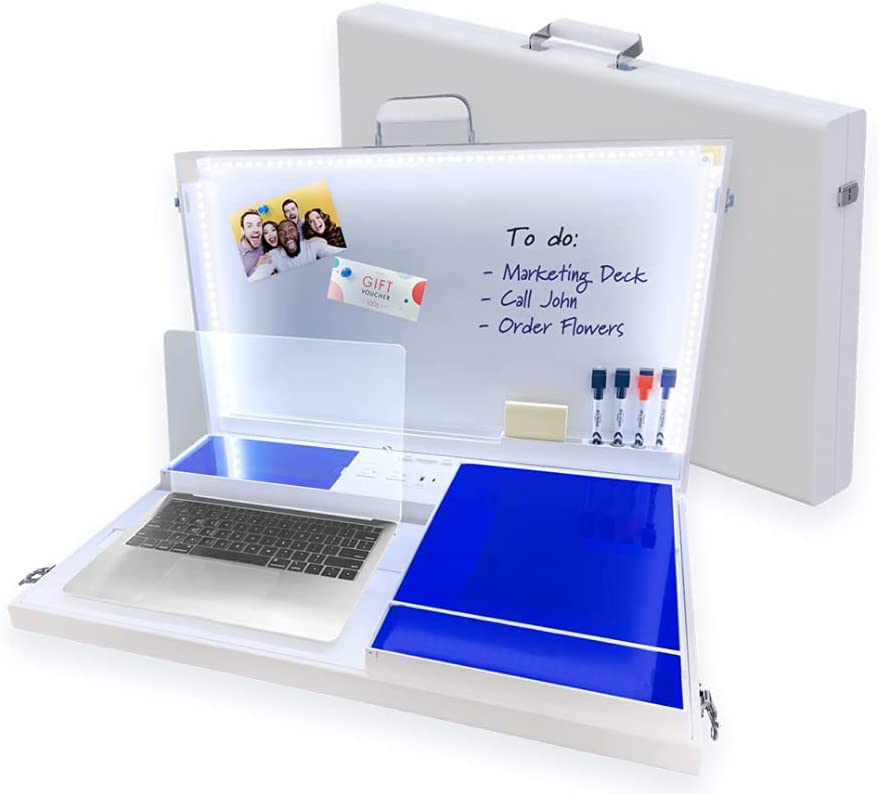 Photo 1 of 15-in-1 The Home Office by Worky - Portable Multifunction Workstation Desk with Built-in Power and Charging, LED Video Conference Lighting, Storage and Organization, and Magnetic Dry Erase Board
