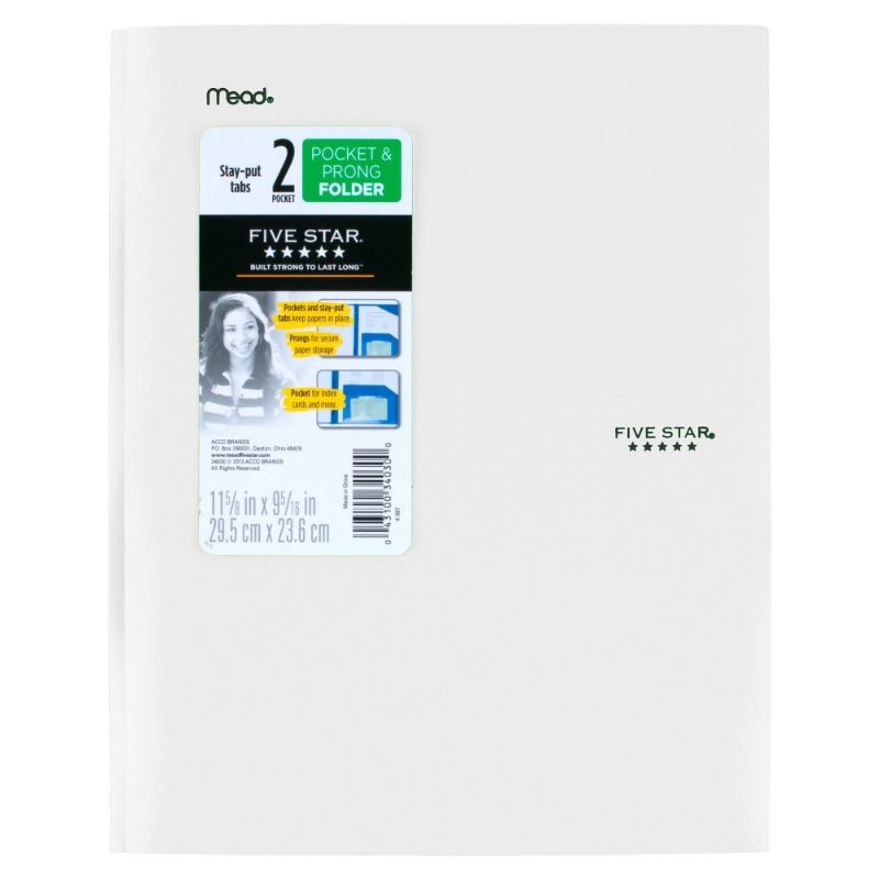 Photo 1 of 24 pack ofFive Star 2 Pocket Plastic Folder with Prongs White