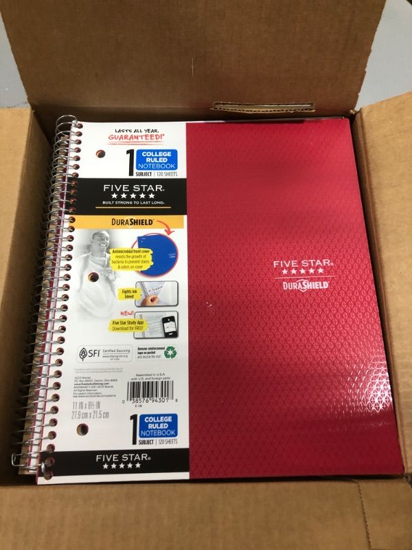 Photo 2 of Spiral Notebook 1 Subject College Ruled Anti-Microbial  Five Star
MULTIPLE COLORS 12 CT