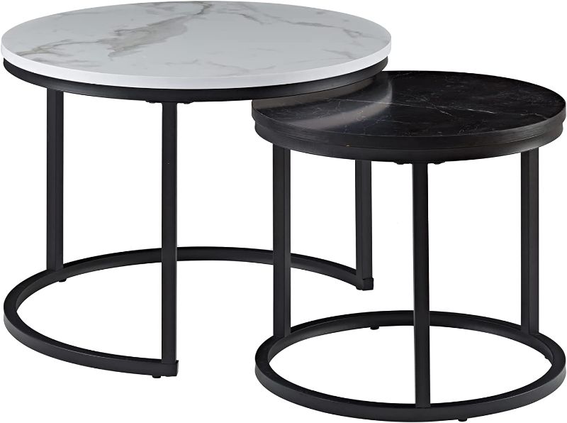 Photo 1 of Ball & Cast Modern Nesting Coffee Table Sofa Table Set, Faux Marble Side End Table Set with Metal Frame, Black&White
