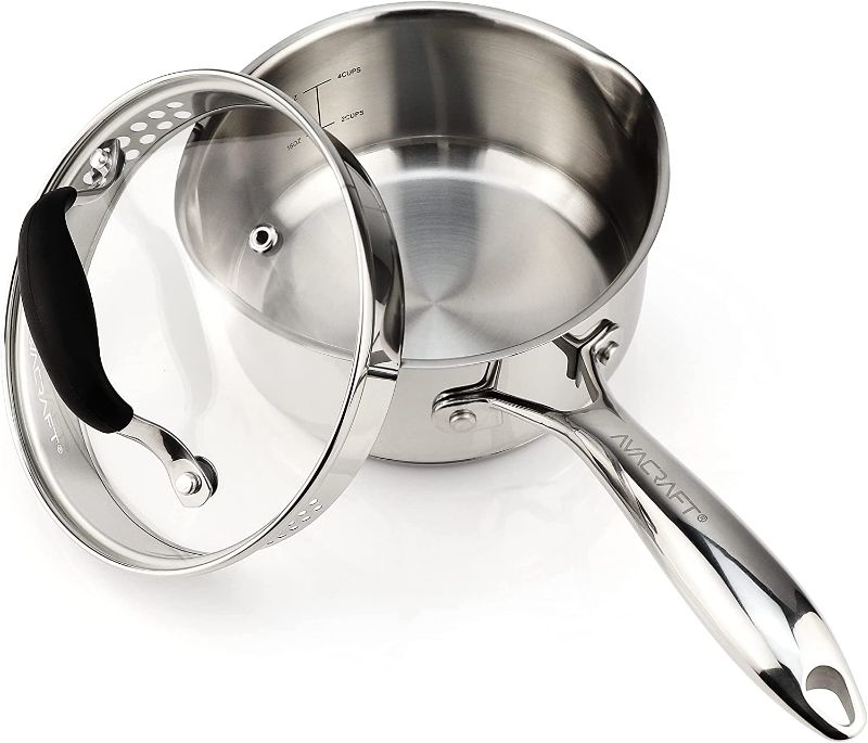 Photo 1 of AVACRAFT Stainless Steel Saucepan with Glass Lid 1.5 quarts 