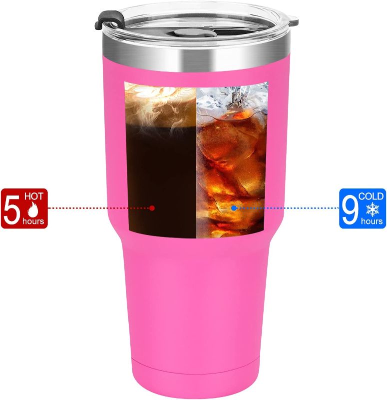 Photo 1 of 5 Pack Stainless Steel Tumblers, Insulated Coffee Tumbler Cup, Double Wall Vacuum Travel Mug with Lid and Straw, Powder Coated Travel Tumbler Mug for Hot and Cold Drinks (Bright Pink, 30 oz?
