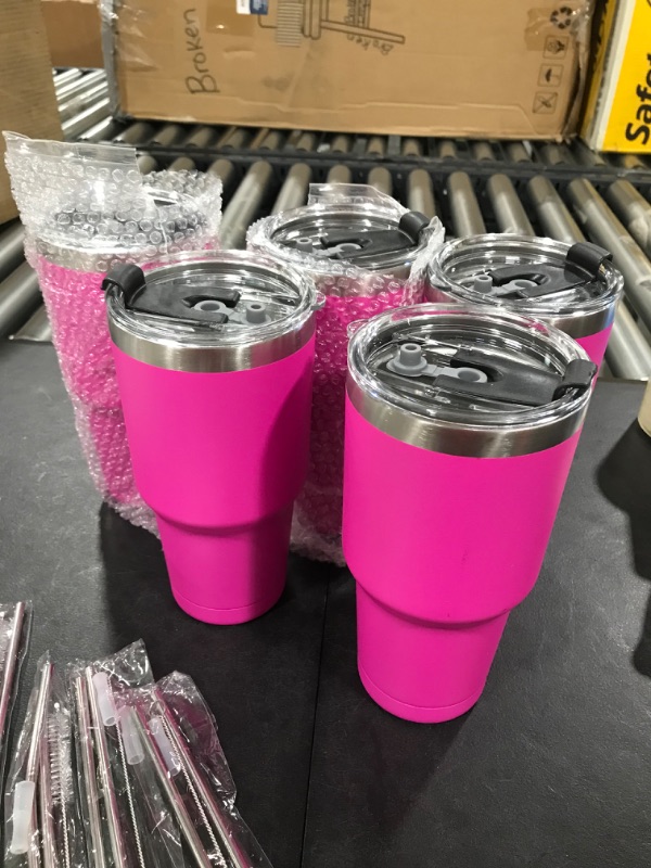 Photo 2 of 5 Pack Stainless Steel Tumblers, Insulated Coffee Tumbler Cup, Double Wall Vacuum Travel Mug with Lid and Straw, Powder Coated Travel Tumbler Mug for Hot and Cold Drinks (Bright Pink, 30 oz?
