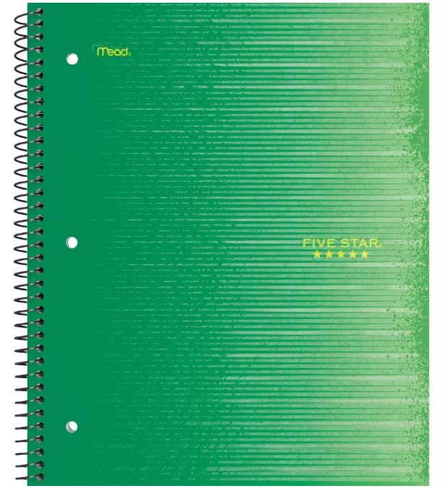 Photo 1 of 12 of the Five Star 1 Subject Wide Ruled Spiral Notebook Green
