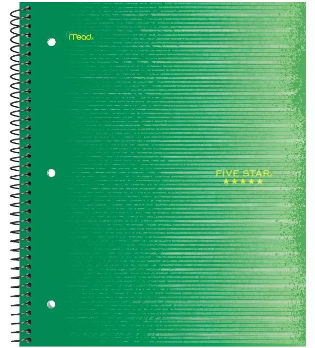 Photo 1 of 12 of the Five Star 1 Subject Wide Ruled Spiral Notebook Green

