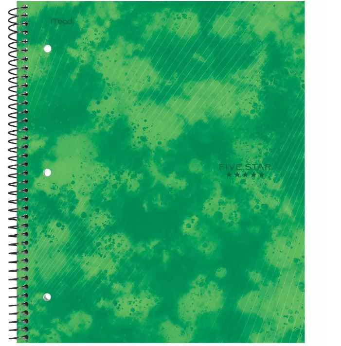 Photo 1 of 12 of the Five Star 1 Subject College Ruled Spiral Notebook Green


