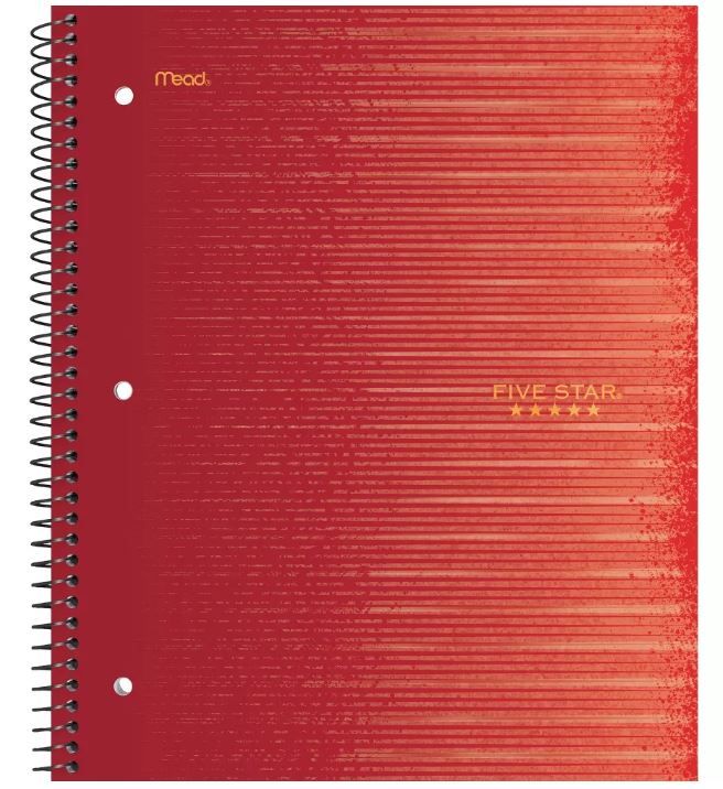 Photo 1 of  12 of the Five Star 1 Subject Wide Ruled Spiral Notebook Red

