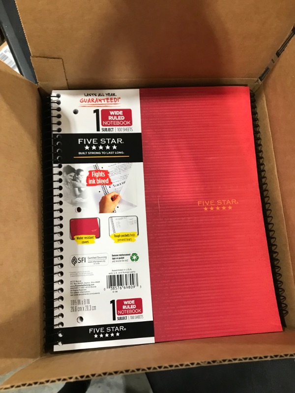 Photo 2 of 12 of the Five Star 1 Subject Wide Ruled Spiral Notebook Red

