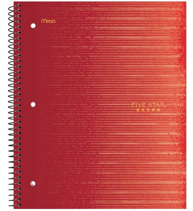 Photo 1 of 12 of the Five Star 1 Subject Wide Ruled Spiral Notebook Red

