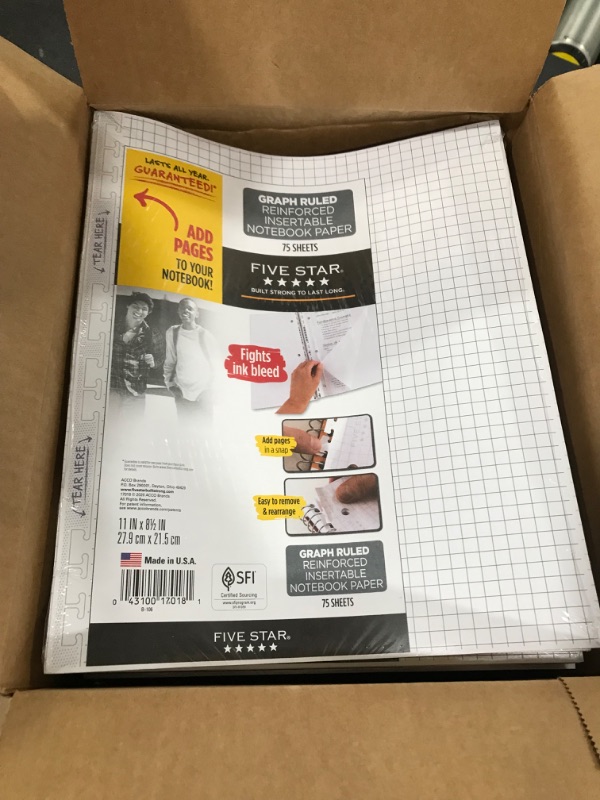 Photo 2 of 12 of the Five Star Reinforced Graph Ruled Filler Paper, Insertable, 75ct (17018)