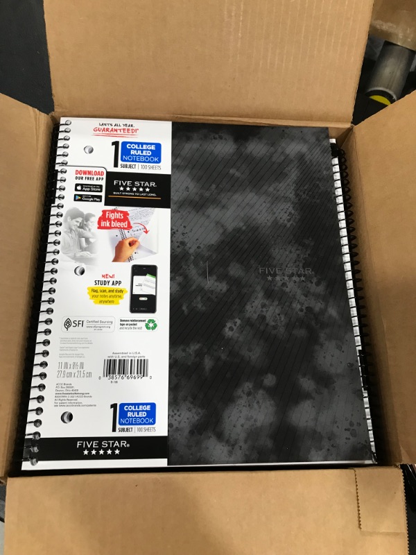 Photo 2 of 12 of the Five Star 1 Subject College Ruled Spiral Notebook Black

