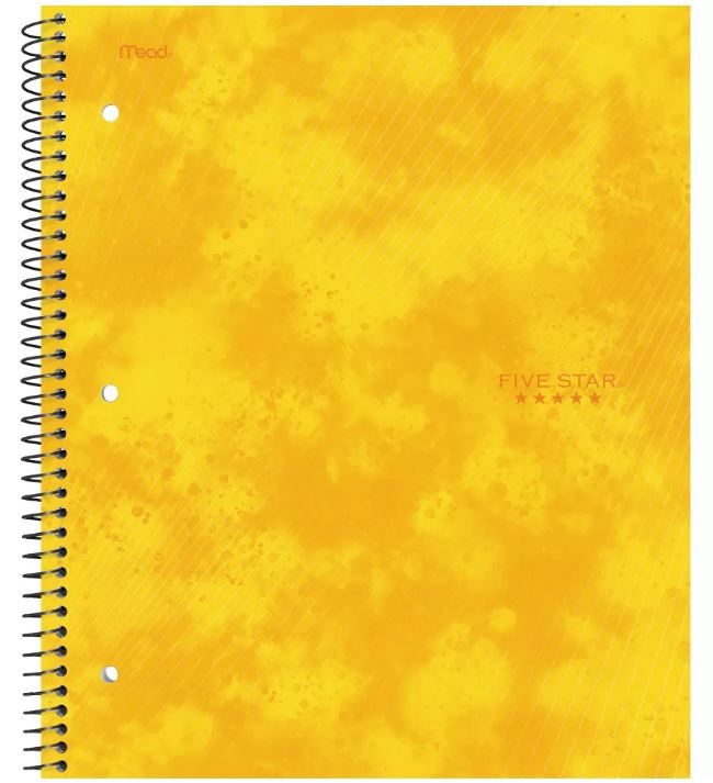 Photo 1 of 12 of the Five Star 1 Subject College Ruled Spiral Notebook Yellow

