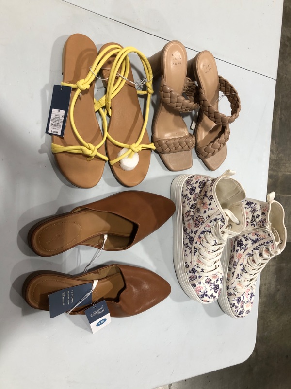 Photo 1 of 4 PAIRS OF SANDALS HEELS AND SNEAKERS, SIZES 10 , 11 ,12