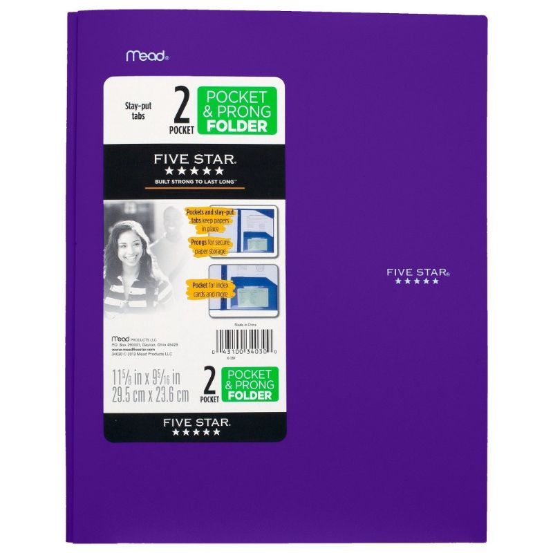 Photo 1 of Five Star 2 Pocket Folders with Prong Fasteners Stay-Put Folder Folders with Pockets Assorted Colors 4 Pack (38064) (Purple 
15 PACK 