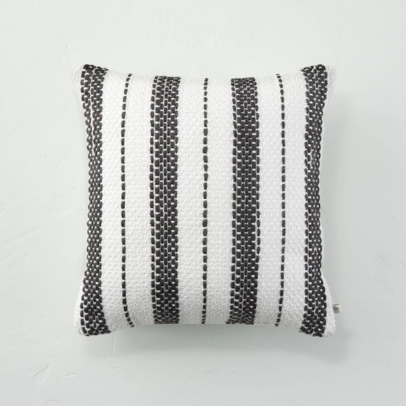 Photo 1 of 18" X 18" Bold Stitch Stripe Indoor/Outdoor Throw Pillow Dark Gray - Hearth & Hand with Magnolia
