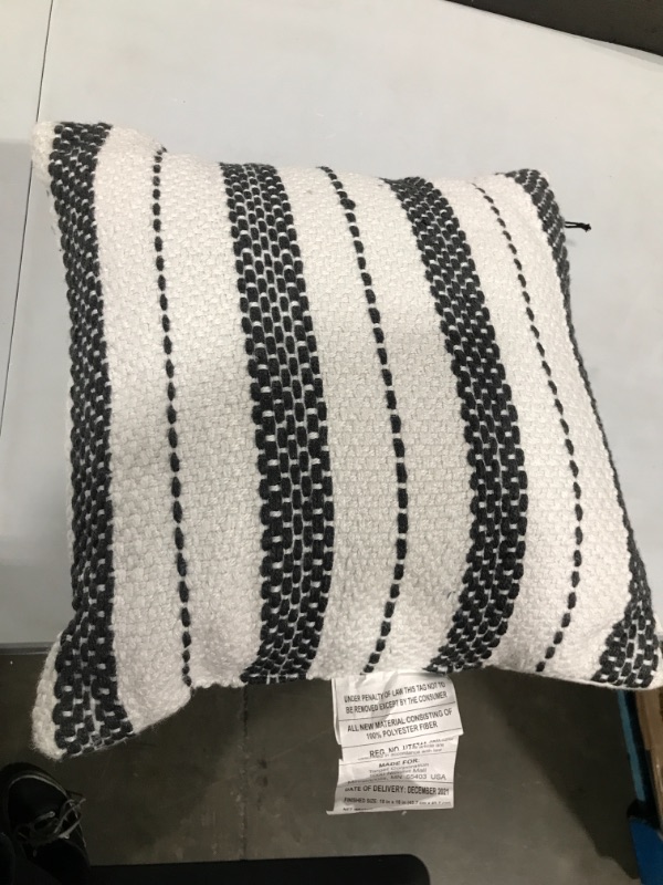 Photo 2 of 18" X 18" Bold Stitch Stripe Indoor/Outdoor Throw Pillow Dark Gray - Hearth & Hand with Magnolia
