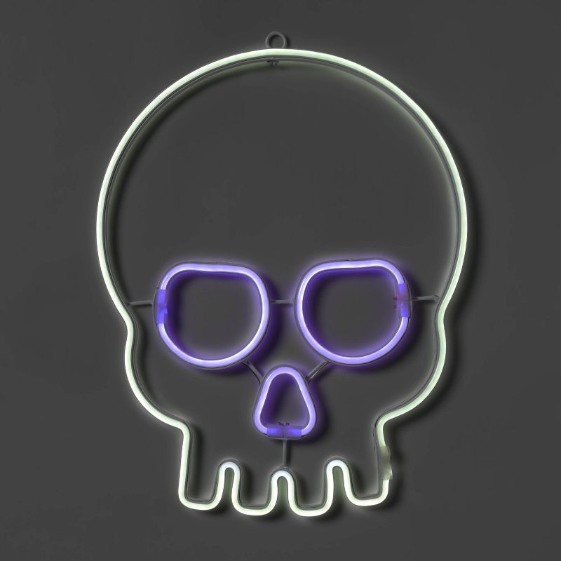 Photo 1 of LED Faux Neon Skull White and Purple Halloween Novelty Silhouette Light - Hyde & EEK! Boutique