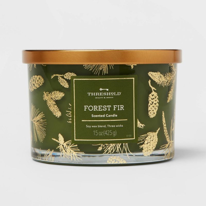 Photo 1 of 3-Wick Forest Fir Green Interior Color Spray with Gold Decal Candle - Threshold™