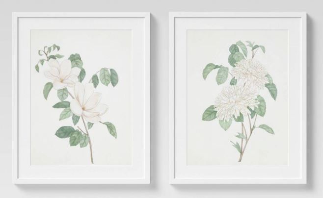 Photo 1 of (Set of 2) 24" x 30" Flowers Framed Wall Art White - Threshold™
